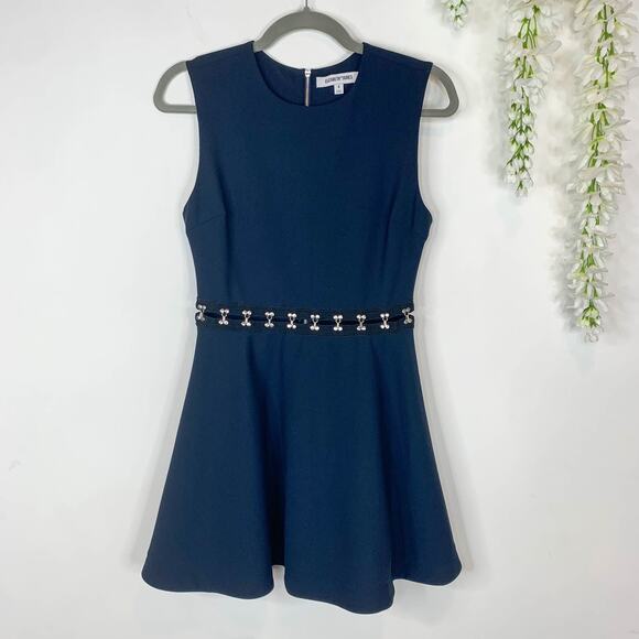 ELIZABETH & JAMES Renata fit & flare dress silver latch hook waist navy 3019 - Picture 5 of 15